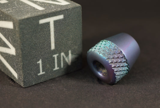 Bead #78	.61"x.66"		Niobium Blasted Greenish 16 TPI Knurl Teardrop