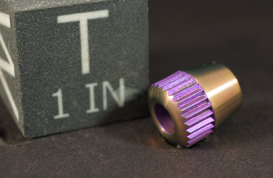 Bead #79	.54"x.59"		Titanium Gr5, Purple 16 TPI Straight Knurl Teardrop