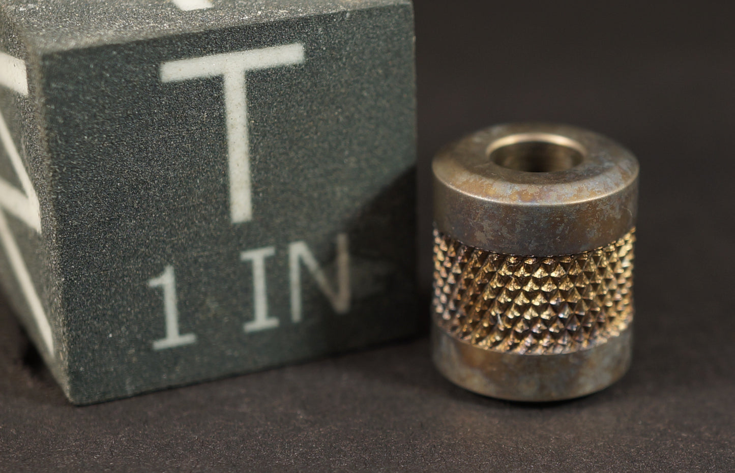 Bead #80	.55"x.63"		Titanium Gr5, Knurled Stripe & Antiqued