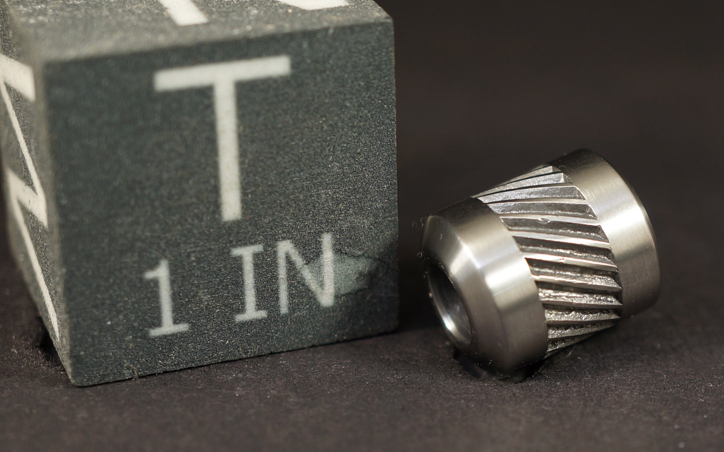 Bead #82	.53"x.61"		Titanium Gr5 , Knocked Down Rifle Knurled Stripe